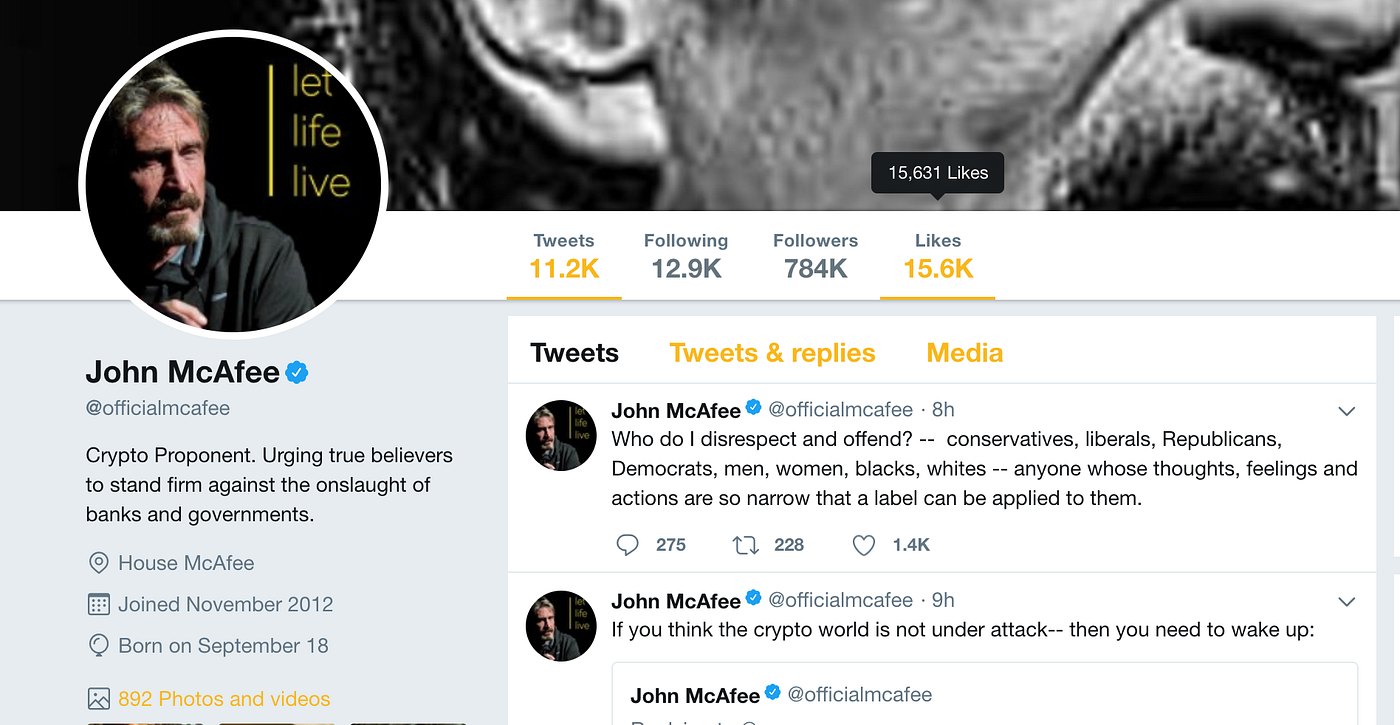 The Crypto Proponent — John McAfee John McAfee/Twitter
